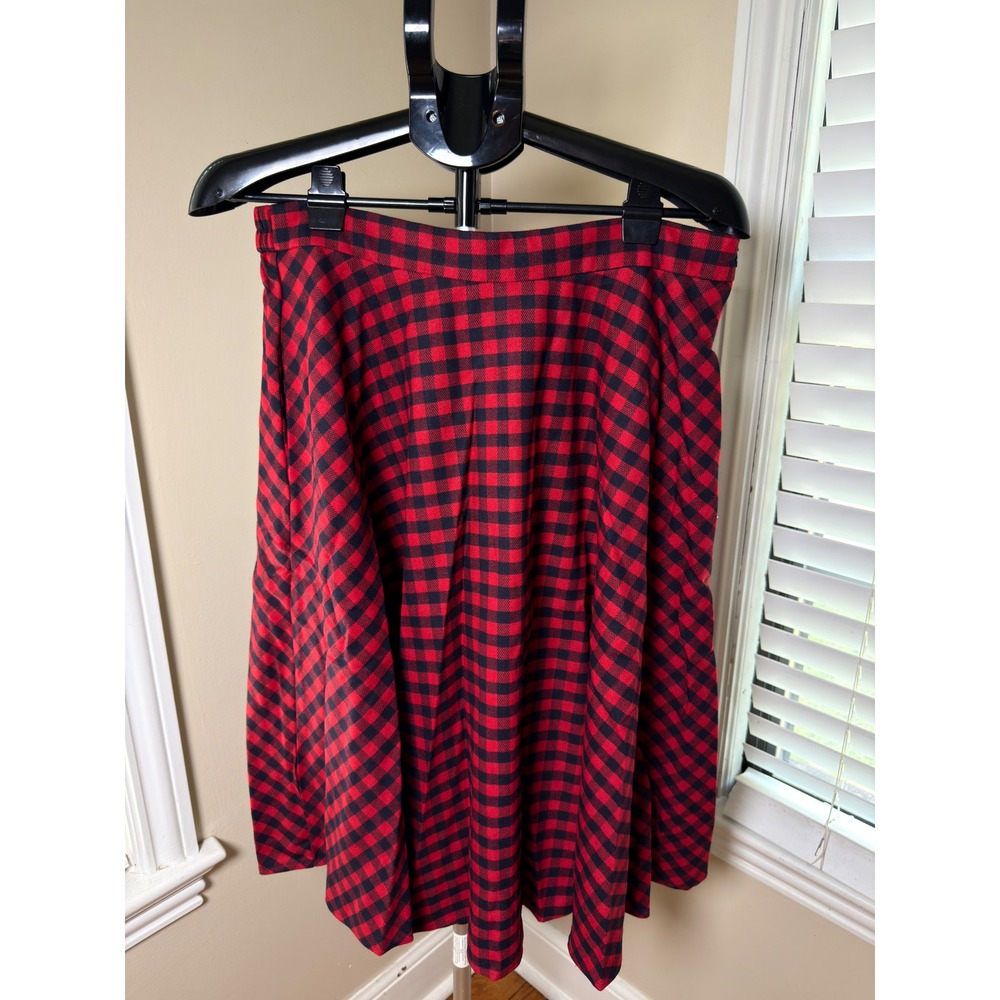 Tulip B Womens Red Black Buffalo Plaid Midi Skirt Lined Gingham A-Line Size L